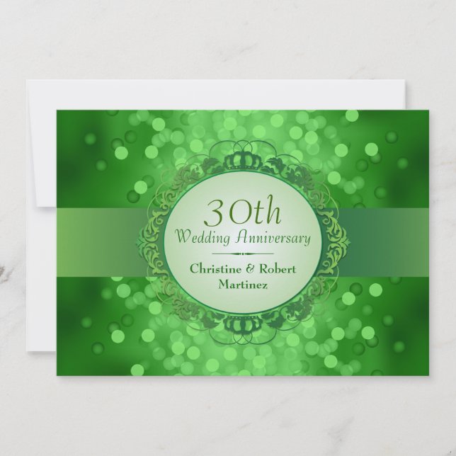 Invitation Fête du 30e anniversaire Bokeh Vert Émeraude (Devant)