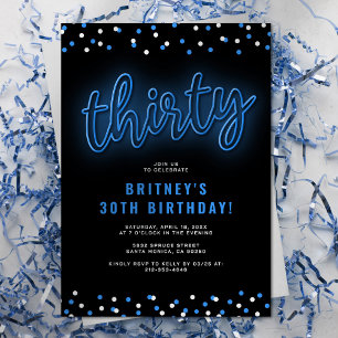 Invitation Fête du 30e anniversaire de Blue Neon adulte