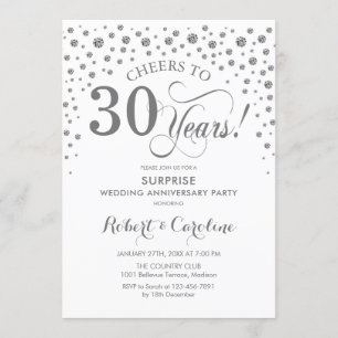 Invitation Fête du 30e anniversaire de surprise - Blanc d'arg