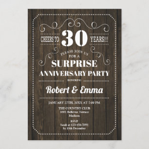 Invitation Fête du 30e anniversaire de surprise - Bois rustiq