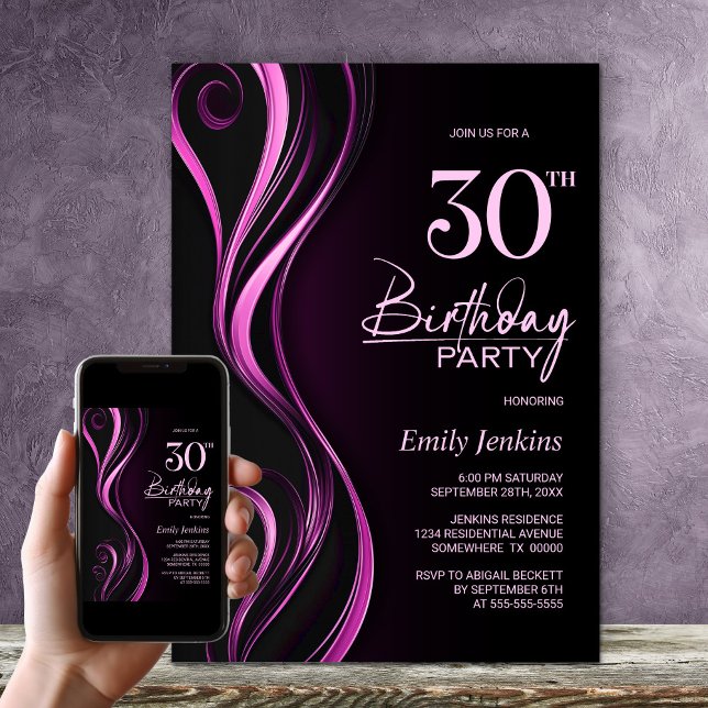 Invitation Fête du 30e anniversaire du Black Pink moderne (Créateur téléchargé)