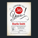 Invitation Fête du 30e anniversaire - Noir Rouge Blanc<br><div class="desc">Invitation de fête du 30e anniversaire en noir blanc rouge avec arrière - plan crémeux rétro. Bravo à 30 ans ! Peut être personnalisé dans n'importe quelle année. S'il vous plaît,  envoyez-moi un message si vous avez besoin d'une personnalisation plus poussée.</div>