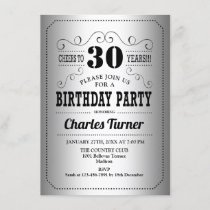 Invitation Fête du 30e anniversaire - Retro Silver Black