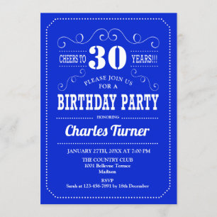 Invitation Fête du 30e anniversaire - Royal Blue White