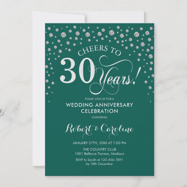 Invitation Fête du 30e Anniversaire - Vert Émeraude Argenté (Devant)
