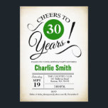 Invitation Fête du 30e anniversaire - Vert noir blanc<br><div class="desc">Invitation de fête du 30e anniversaire en noir blanc vert avec arrière - plan crémeux rétro. Bravo à 30 ans ! Peut être personnalisé dans n'importe quelle année. S'il vous plaît,  envoyez-moi un message si vous avez besoin d'une personnalisation plus poussée.</div>