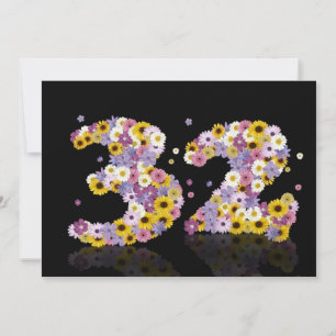 Invitation Fête du 32e anniversaire, avec des lettres fleurie