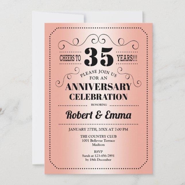 Invitation Fête du 35e anniversaire de mariage - Corail (Devant)