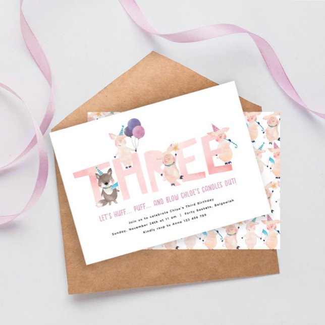 Invitation Fête du 3e anniversaire, 3 petits cochons grand mé (Créateur téléchargé)