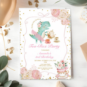 Invitation Fête du 3e anniversaire Tea-Rex Tutu Rose