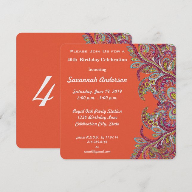 Invitation Fête du 40e anniversaire (Devant / Derrière)