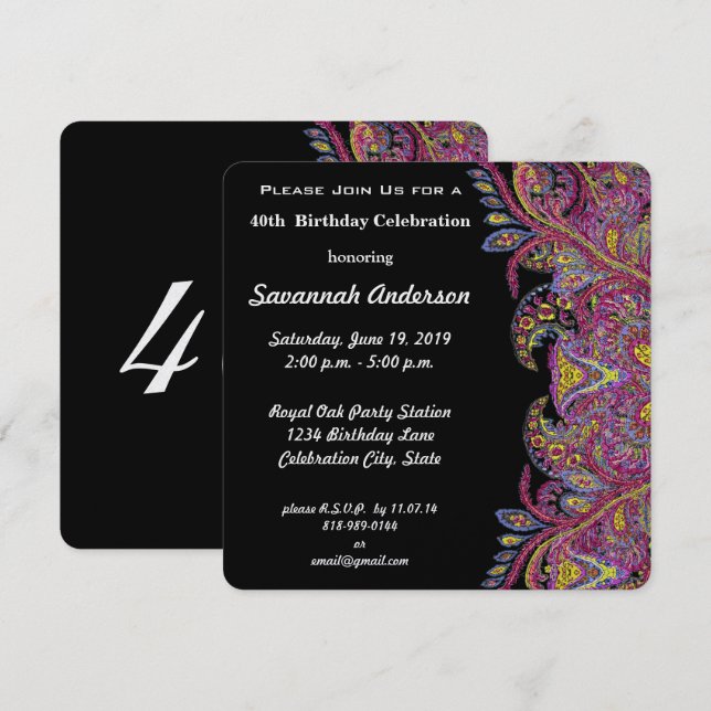 Invitation Fête du 40e anniversaire (Devant / Derrière)