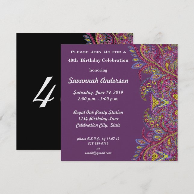 Invitation Fête du 40e anniversaire (Devant / Derrière)