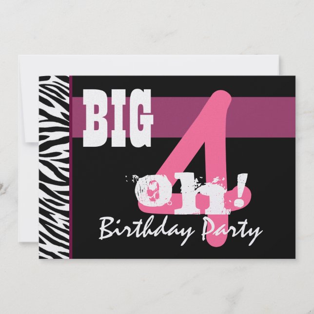 Invitation Fête du 40e anniversaire - Big 4 Oh Pink Zebra Met (Devant)