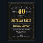 Invitation Fête du 40e anniversaire - Black Gold White<br><div class="desc">Invitation à la fête du 40e anniversaire. Design élégant noir,  or,  blanc rétro avec motif de tableau noir et police de script. Bravo à 40 ans ! Message-moi si vous avez besoin d'une personnalisation plus poussée.</div>