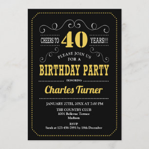 Invitation Fête du 40e anniversaire - Black Gold White