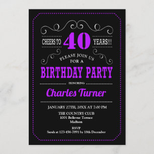 Invitation Fête du 40e anniversaire - Black Purple