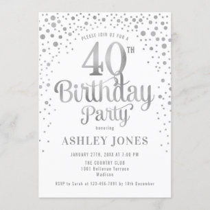 Invitation Fête du 40e anniversaire - Blanc & Argent