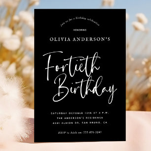 Invitation Fête du 40e anniversaire Blanc sur la typographi