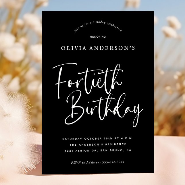 Invitation Fête du 40e anniversaire | Blanc sur la typographi (Créateur téléchargé)