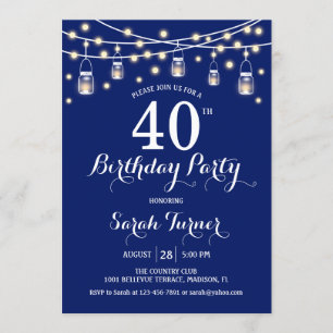 Invitation Fête du 40e anniversaire - bleu marine
