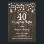 Invitation Fête du 40e anniversaire - Bois rustique<br><div class="desc">Invitation de fête du 40e anniversaire - Bois Brown rustique. Design rustique avec motif en bois brun foncé. Dispose de bocaux de mason et de lampes à cordes de fées. Peut être customisé à n'importe quel âge! S'il vous plaît, envoyez-moi un message si vous avez besoin d'une personnalisation plus poussée....</div>