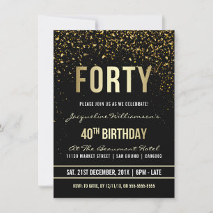 Invitation Fête du 40e anniversaire Confetti en or chatoyan