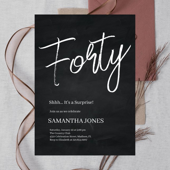 Invitation Fête du 40e anniversaire de Black and White Modern (Créateur téléchargé)