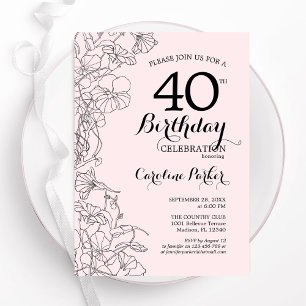 Invitation Fête du 40e anniversaire de Blush Pink