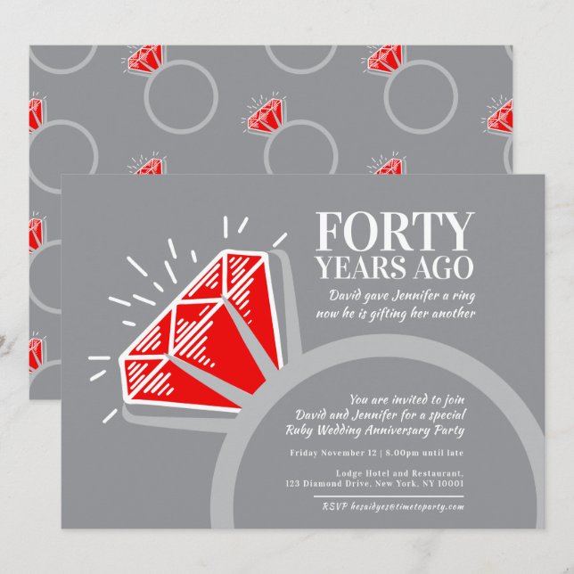 Invitation fête du 40e anniversaire de mariage bague graphiqu (Devant / Derrière)