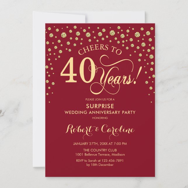 Invitation Fête du 40e anniversaire de surprise de Ruby Red G (Devant)