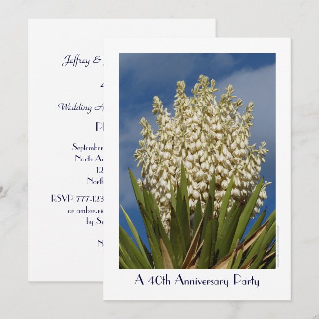 Invitation Fête du 40e Anniversaire Fleur de Yucca Floral (Devant / Derrière)