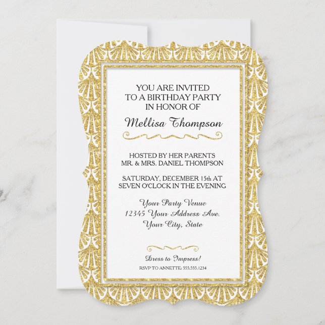 Invitation Fête du 40e anniversaire Glam Great Gatsby Style (Dos)