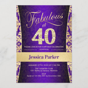 Invitation Fête du 40e anniversaire - Gold Purple