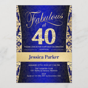 Invitation Fête du 40e anniversaire - Gold Royal Blue