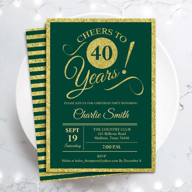 Invitation Fête du 40e anniversaire - N'IMPORTE QUEL AGE Gold (Créateur téléchargé)