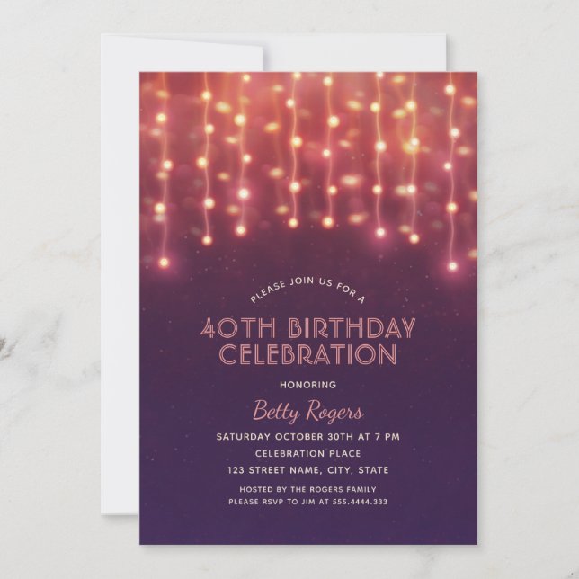 Invitation Fête du 40e anniversaire Parties scintillant moder (Devant)