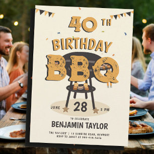 Invitation Fête du 40e anniversaire pour hommes Jardin BBQ Ru