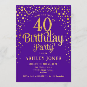 Invitation Fête du 40e anniversaire - Purple & Gold
