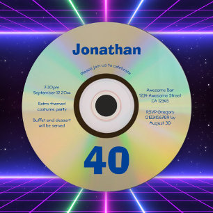 Invitation Fête du 40e anniversaire Retro 90s Musique Thémati