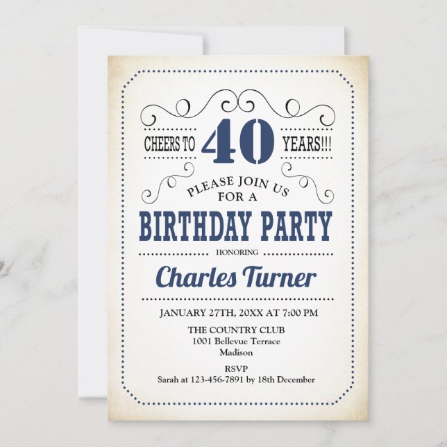 Invitation Fête du 40e anniversaire - Retro Creamy White and  (Devant)