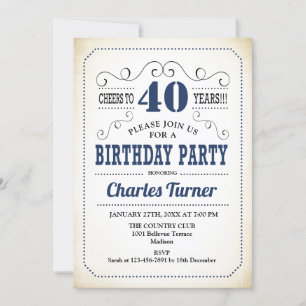 Invitation Fête du 40e anniversaire - Retro Creamy White and