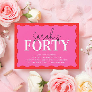 Invitation Fête du 40e anniversaire rose et rouge