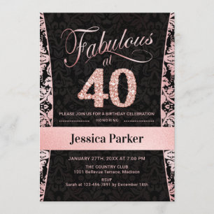 Invitation Fête du 40e anniversaire - Rose Gold Black