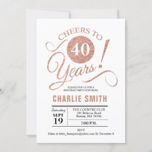 Invitation Fête du 40e anniversaire - Rose Gold White