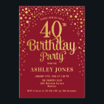 Invitation Fête du 40e anniversaire - Rouge & Or<br><div class="desc">Invitation à la fête du 40e anniversaire. Design élégant en or rouge et faux parties scintillant. Comprend des polices de caractères et des confettis stylisés. Message-moi si vous avez besoin d'âge personnalisé.</div>