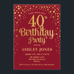 Invitation Fête du 40e anniversaire - Rouge & Or<br><div class="desc">Invitation à la fête du 40e anniversaire. Design élégant en or rouge et faux parties scintillant. Comprend des polices de caractères et des confettis stylisés. Message-moi si vous avez besoin d'âge personnalisé.</div>