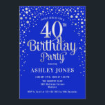 Invitation Fête du 40e anniversaire - Royal Blue & Silver<br><div class="desc">Invitation à la fête du 40e anniversaire. Design élégant en bleu royal et faux argent parties scintillant. Comprend des polices de caractères et des confettis stylisés. Message-moi si vous avez besoin d'âge personnalisé.</div>