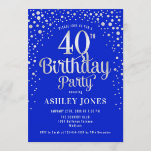 Invitation Fête du 40e anniversaire - Royal Blue & Silver