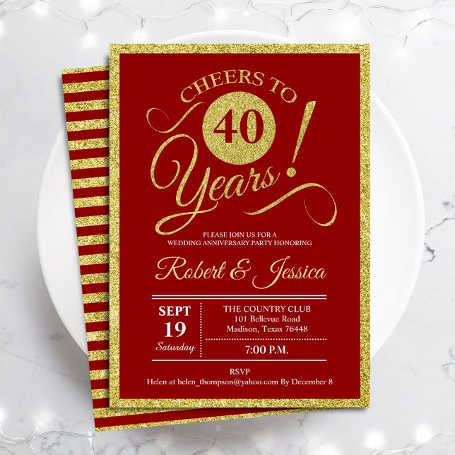 Invitation Fête du 40e anniversaire - Ruby Red Gold Invitatio (Créateur téléchargé)